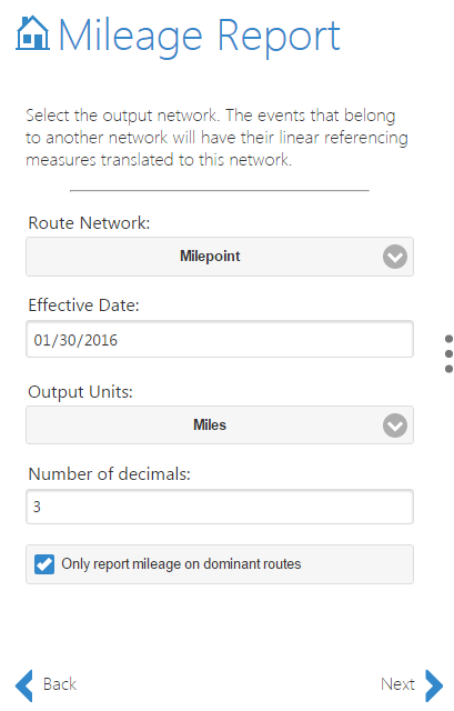 Calculate mileages for dominant routes.